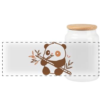 Cuddly Panda with Bamboo - Panoramic Cookie Jar with Wooden Lid - white - Front