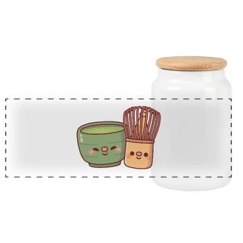 Süße Matcha-und-Whisk-Bestie - Panorama Keksdose mit Holzdeckel - Weiß - Vorne