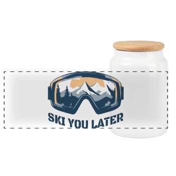 Ski You Later – Skibrille Ski & Snowboard Humor - Panorama Keksdose mit Holzdeckel - Weiß - Vorne