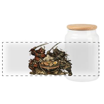 Ramen Nudeln Schlacht der Samurai Japan cool - Panorama Keksdose mit Holzdeckel - Weiß - Vorne