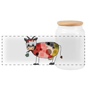 Cow - Panoramic Cookie Jar with Wooden Lid - white - Front