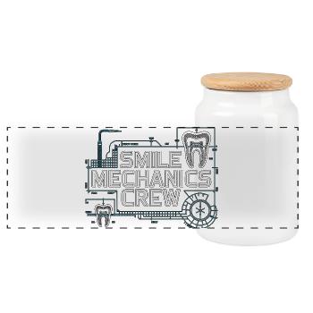 Periodontist Smile Mechanics Crew Oral Health Care - Panoramic Cookie Jar with Wooden Lid - white - Front
