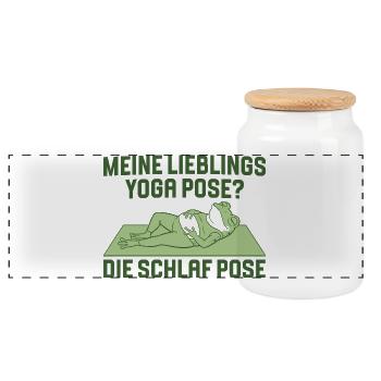 Favorite Yoga Pose Frog Meditation - Panoramic Cookie Jar with Wooden Lid - white - Front