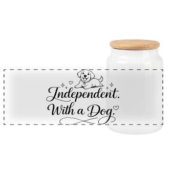 Independent. With a dog. - Panorama Keksdose mit Holzdeckel - Weiß - Vorne