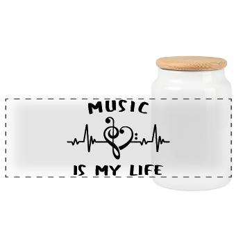 La musique, c’est ma vie - clé - cœur - musique - Boîte à biscuits avec couvercle en bois - blanc - Devant