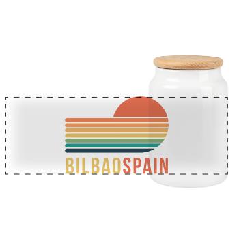 Bilbao Spain - Panoramic Cookie Jar with Wooden Lid - white - Front