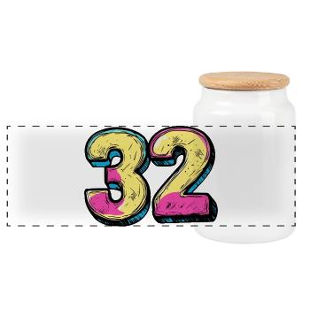32 Number Colorful - Panoramic Cookie Jar with Wooden Lid - white - Front
