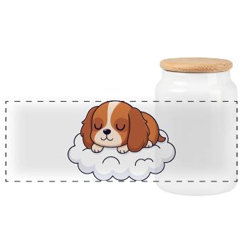 Dream of Puppy on Cloud - Panoramic Cookie Jar with Wooden Lid - white - Front