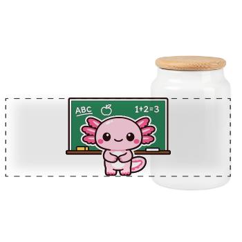 Kawaii debt revenge with chalk axolotl - Panoramic Cookie Jar with Wooden Lid - white - Front