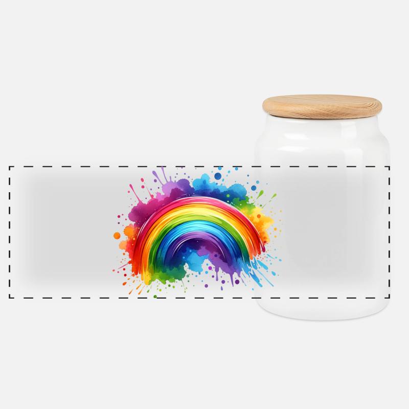 Regenbogen Watercolor Wasserfarben bunt - Panorama Keksdose mit Holzdeckel - Weiß