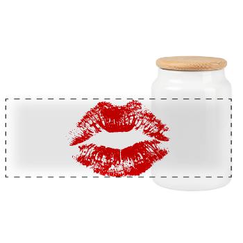 Kissing Lips Lipstick Gift Couples - Panoramic Cookie Jar with Wooden Lid - white - Front