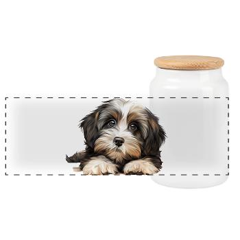 Havanese Dog - Panoramic Cookie Jar with Wooden Lid - white - Front