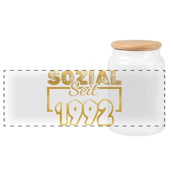 Sozial 1992 - Panorama Keksdose mit Holzdeckel - Weiß - Vorne
