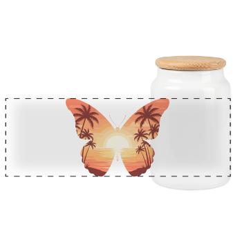 Papillon coucher de soleil sur la plage - Boîte à biscuits avec couvercle en bois - blanc - Devant