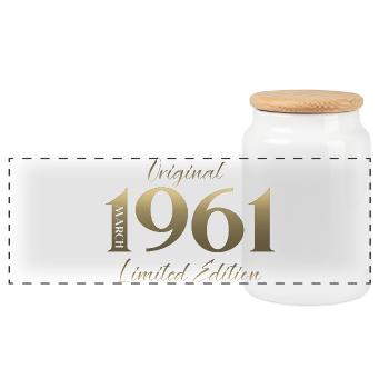 65e anniversaire cadeau Mari Femme Mars 1961 - Boîte à biscuits avec couvercle en bois - blanc - Devant