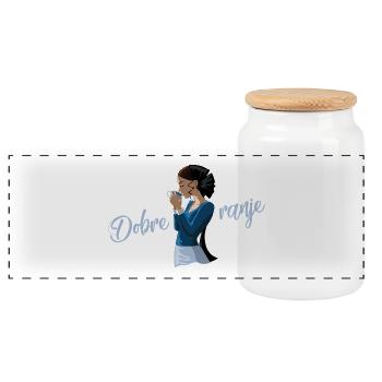 DOBRE RANJE - Panoramic Cookie Jar with Wooden Lid - white - Front