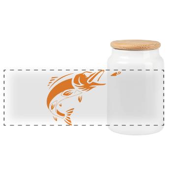 Pike Predator Jump Silhouette - Panoramic Cookie Jar with Wooden Lid - white - Front