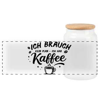 Ich brauch kein plan ich brauch Kaffee - Panorama Keksdose mit Holzdeckel - Weiß - Vorne