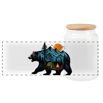Night camping: mountain and fire - Panoramic Cookie Jar with Wooden Lid - white - Front