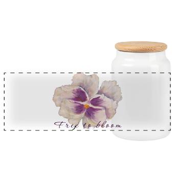 Peinture de fleurs en pensée blanche - Libre de fleurir - Boîte à biscuits avec couvercle en bois - blanc - Devant