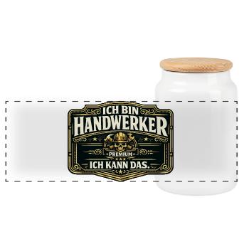 Ich bin Handwerker Premium - Panorama Keksdose mit Holzdeckel - Weiß - Vorne