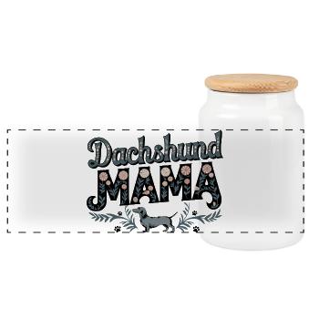  Dachshund Mama Florales Motiv Für Stolze Dackel - Panorama Keksdose mit Holzdeckel - Weiß - Vorne