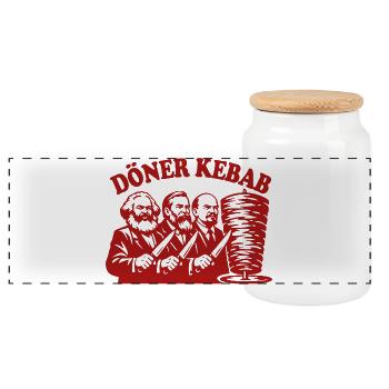 Döner Kebab - Marx, Engels, Lenin - Fast Food - Panorama Keksdose mit Holzdeckel - Weiß - Vorne