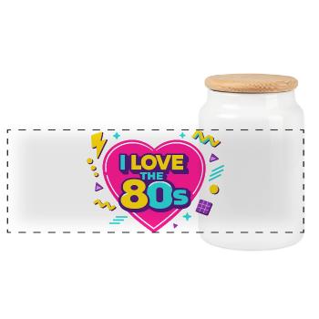80s Retro Heart Neon Design - Panoramic Cookie Jar with Wooden Lid - white - Front