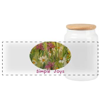 Joies simples - Ellipse de la prairie fleurie sauvage - Boîte à biscuits avec couvercle en bois - blanc - Devant