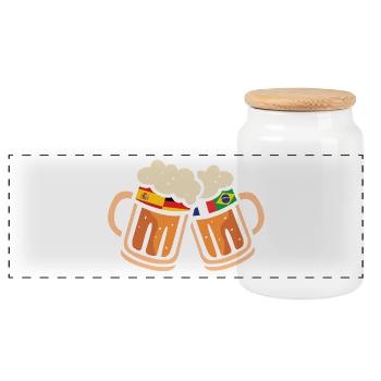 Bier Flaggen für WM mit Spanien und Deutschland - Panorama Keksdose mit Holzdeckel - Weiß - Vorne
