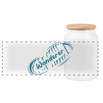 Laissez votre empreinte : Wanderer Travel Design - Boîte à biscuits avec couvercle en bois - blanc - Devant