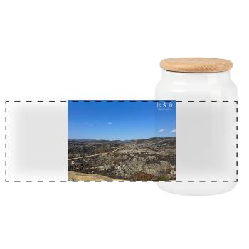 Akiyoshidai Karst - Panoramic Cookie Jar with Wooden Lid - white - Front