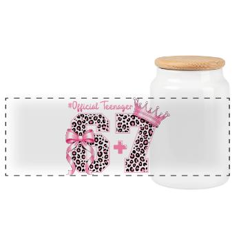 13th Birthday Shirt Funny Meme 67 Birthday 13 - Panoramic Cookie Jar with Wooden Lid - white - Front