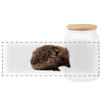 Hedgehog in forest style - Panoramic Cookie Jar with Wooden Lid - white - Front