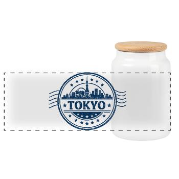 Tokyo Skyline Seal Blue - Boîte à biscuits avec couvercle en bois - blanc - Devant
