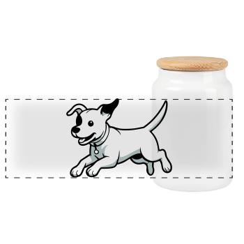 Playful Dog Cartoon - Panoramic Cookie Jar with Wooden Lid - white - Front