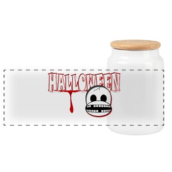Halloween - Panoramic Cookie Jar with Wooden Lid - white - Front