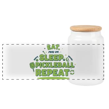 Pickleball Funny Player Eat Sleep Pickleball - Panoramic Cookie Jar with Wooden Lid - white - Front