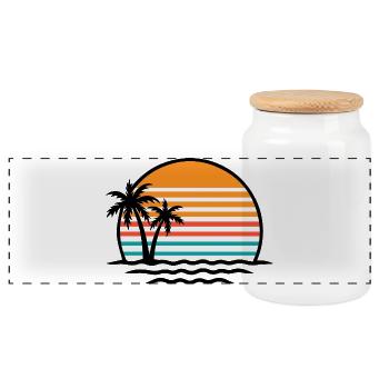 Sunset Retro Palm Trees - Panoramic Cookie Jar with Wooden Lid - white - Front