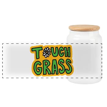 Retro "Touch Grass" Daisy Flower - Panoramic Cookie Jar with Wooden Lid - white - Front