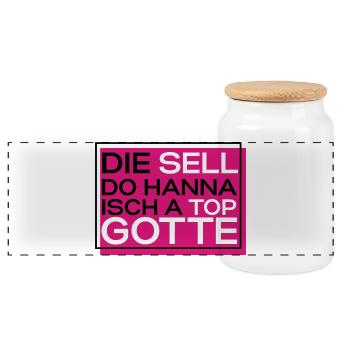 Schwäbisches Design für Gotte, Patentante, Gotti - Panorama Keksdose mit Holzdeckel - Weiß - Vorne