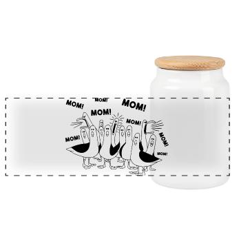 Funny Seagull Mom Mom Ocean Life Mother's Day Bird - Panoramic Cookie Jar with Wooden Lid - white - Front