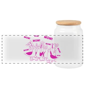 Funny Seagull Mom Mom Ocean Life Mother's Day Bird - Panoramic Cookie Jar with Wooden Lid - white - Front