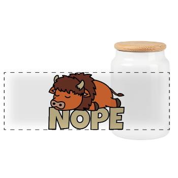 Nope Not Today Lazy Bison Bison - Panoramic Cookie Jar with Wooden Lid - white - Front