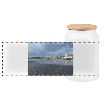 Panorama hivernal de Reykjavik - Boîte à biscuits avec couvercle en bois - blanc - Devant