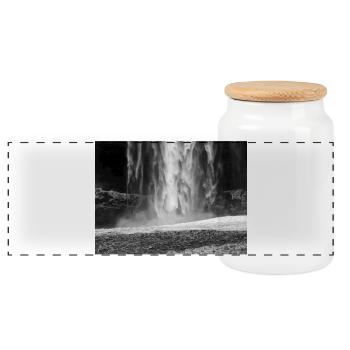 Monochromer Wasserfallnebel - Panorama Keksdose mit Holzdeckel - Weiß - Vorne