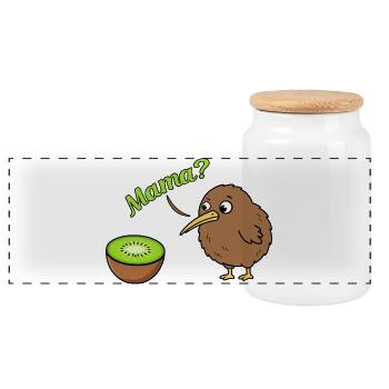 Mama Kiwi Bird Funny Kiwi Fruit Neuseeland - Panorama Keksdose mit Holzdeckel - Weiß - Vorne