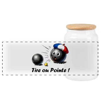 Französischer Petanque-Ball mit Baskenmütze - Panorama Keksdose mit Holzdeckel - Weiß - Vorne