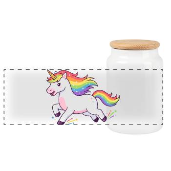 Explosion de licorne arc-en-ciel - Boîte à biscuits avec couvercle en bois - blanc - Devant