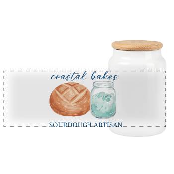 Pain au levain pâtissage, boulanger, artisan, pâtisseries côtières - Boîte à biscuits avec couvercle en bois - blanc - Devant